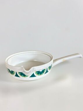 Cordoflame Ceramic Skillet Green Geometric Fondue Pan Vintage